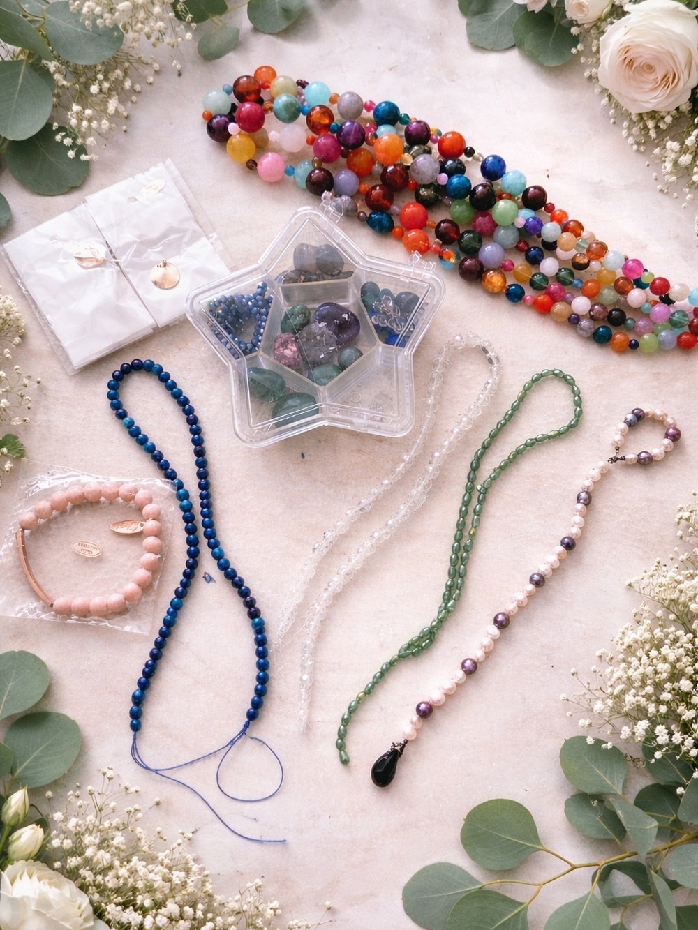 ✨ Jewelry Making Bead Bundle – Mixed Gemstone, Glass & Accessories Lot ✨